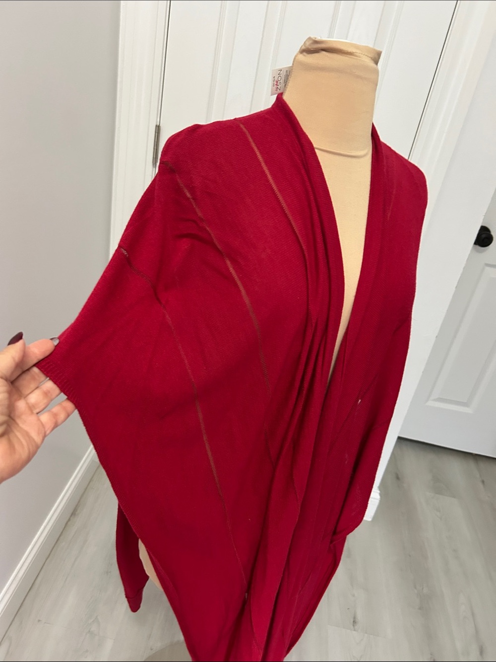 Chicos’s Shadow Stripe Ruana Renaissance Red - Picture 4 of 9